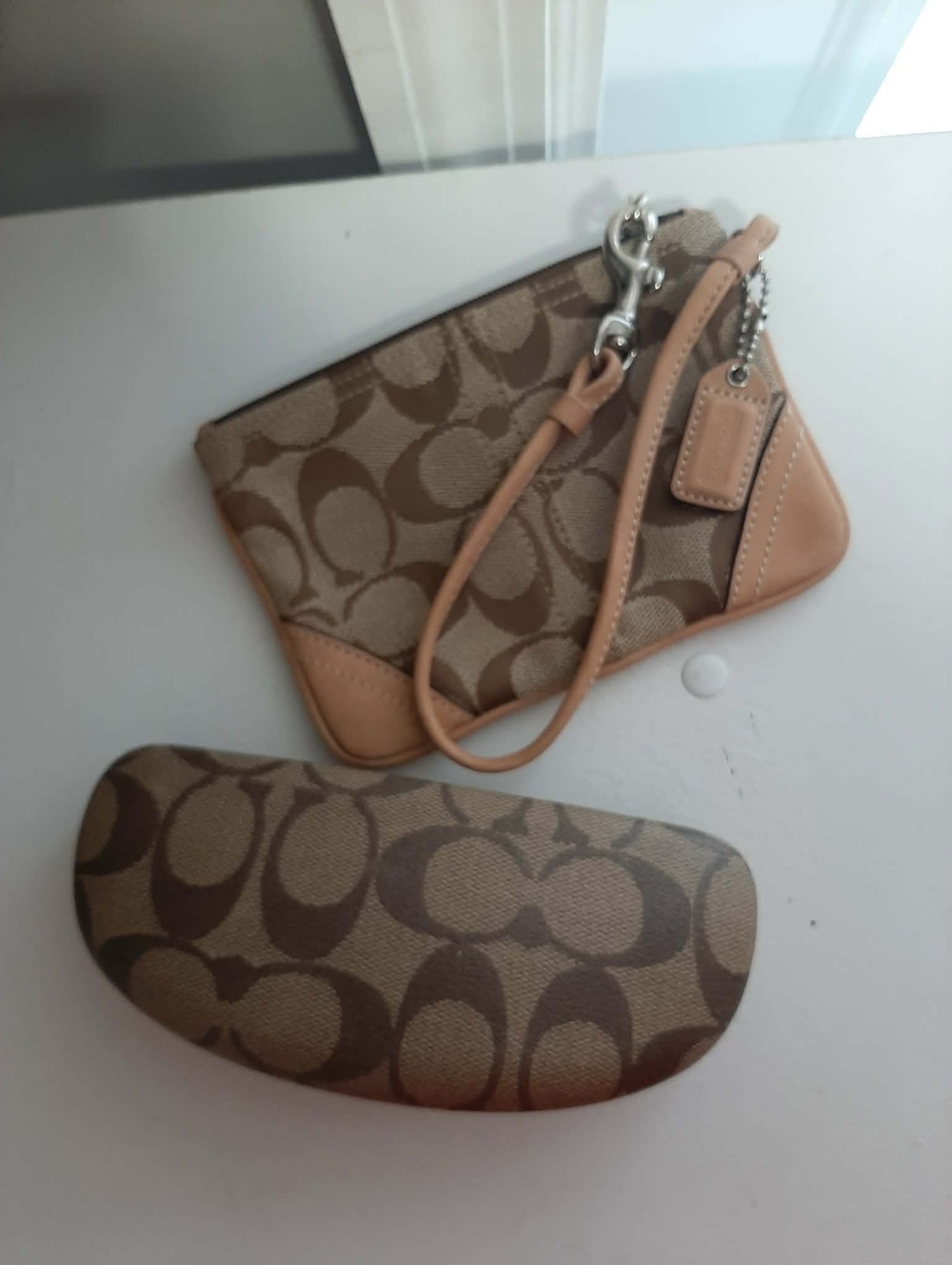 COACH Y2K Tan & Brown Signature Demi Pouch Wristlet & Eyeglass Case 2 Pc Set